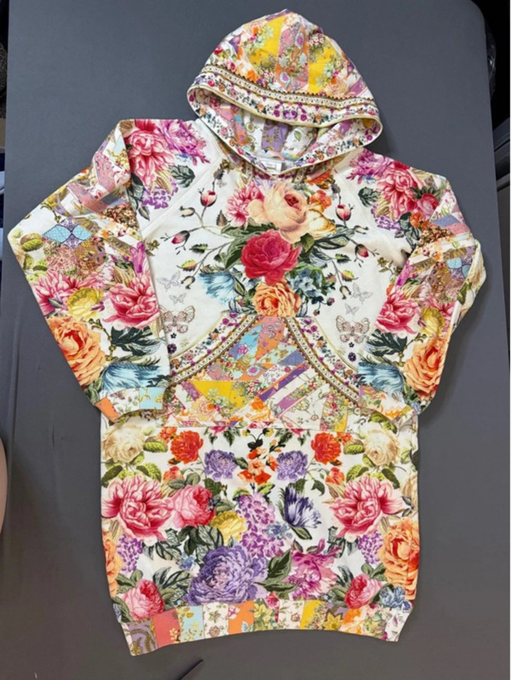 MILLA by Camilla Girls Size 12 Floral Patchwork Hooded Sweatshirt Dress